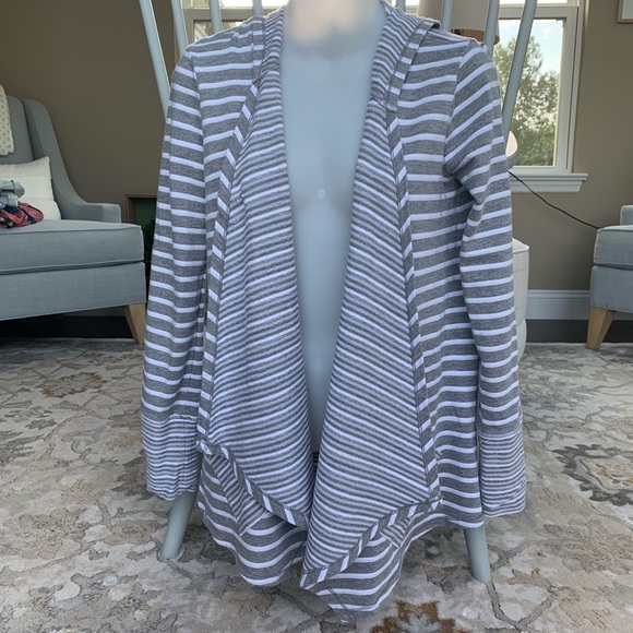 Cable and Gauge Striped Hooded Sweater Grey/White - Picture 1 of 7